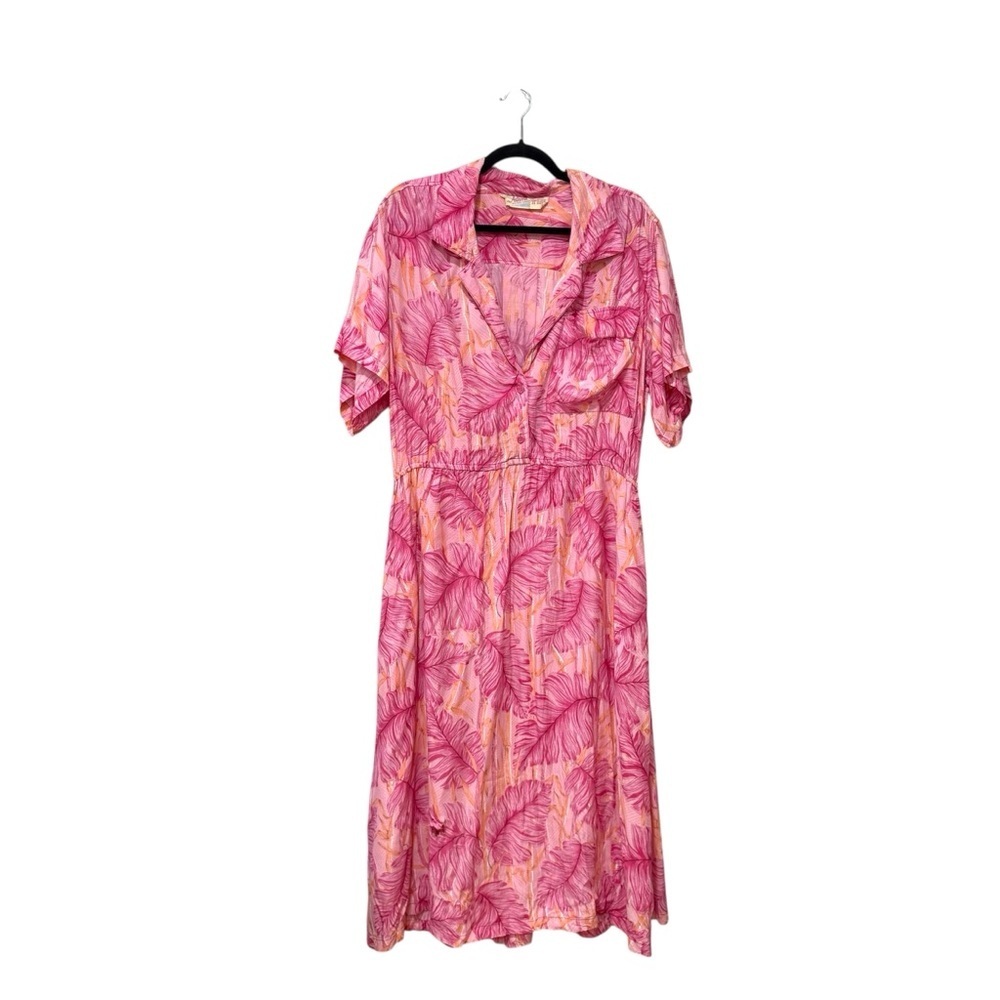 Adini Feather Print Maxi Vintage Dress Large